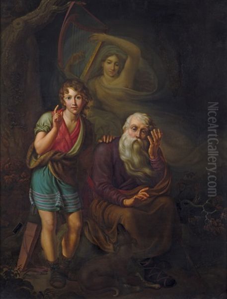 Ossian Und Alpins Sohn Lauschen Dem Harfespiel Des Geistes Der Malvina Oil Painting by Christian Gottlieb Kratzenstein-Stub