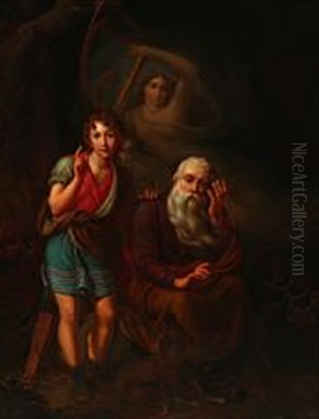 Ossian And Alpin's Son Hear The Spirit Of Malvina Grasping The Strings Of The Harp Oil Painting by Christian Gottlieb Kratzenstein-Stub