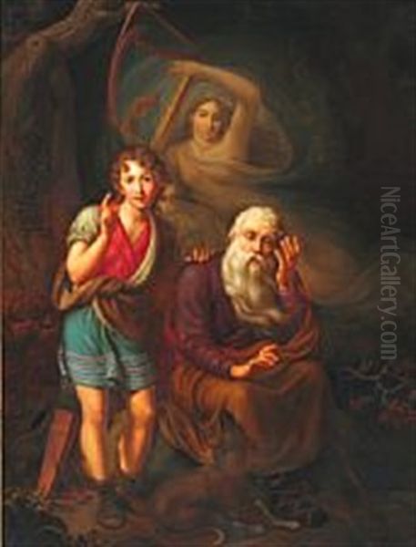 Ossian And Alpin's Son Hear The Spirit Of Malvina Grasping The Strings Of The Harp Oil Painting by Christian Gottlieb Kratzenstein-Stub