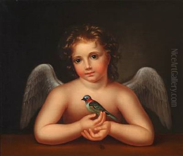 A Putto With A Bird Oil Painting by Christian Gottlieb Kratzenstein-Stub