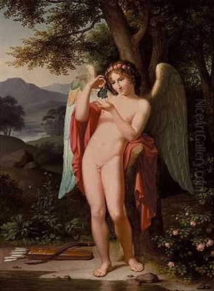 Amor Med Sommerfuglen Oil Painting by Christian Gottlieb Kratzenstein-Stub