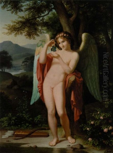 Amor Med Sommerfuglen Oil Painting by Christian Gottlieb Kratzenstein-Stub