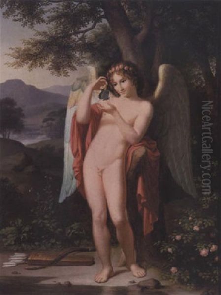 Amor Med Sommerfuglen Oil Painting by Christian Gottlieb Kratzenstein-Stub