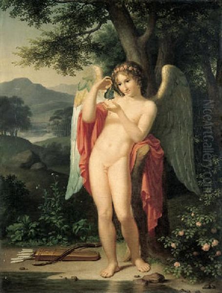 Cupid Holding A Butterfly Oil Painting by Christian Gottlieb Kratzenstein-Stub