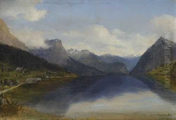 Grundelsee Oil Painting by Carl Von Kratzer