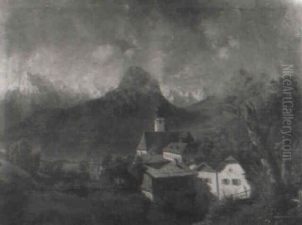 Blick Auf Hallstatt(?) Oil Painting by Carl Von Kratzer