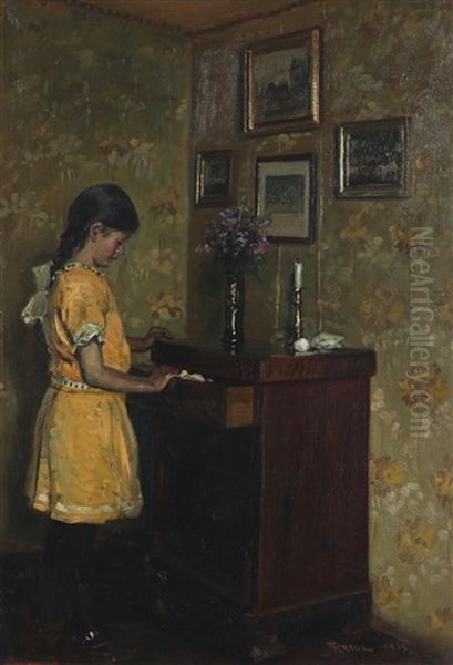 Interior With A Girl By A Dresser Oil Painting by Fritz Kraul