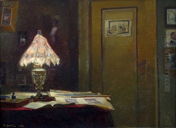 Interieur Mit Lampe Oil Painting by Fritz Kraul