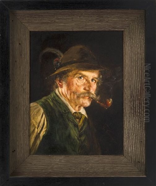 Portrait Of A Man With A Pipe Oil Painting by Friedrich Kraus