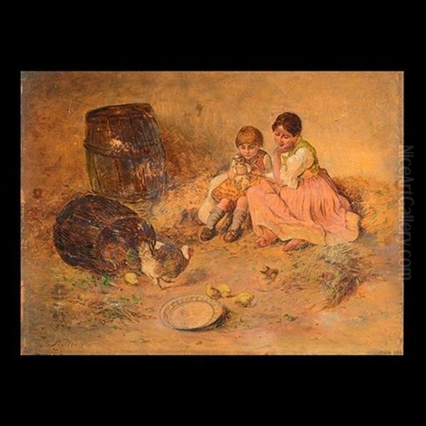 Watching The Chickens Oil Painting by Friedrich Kraus