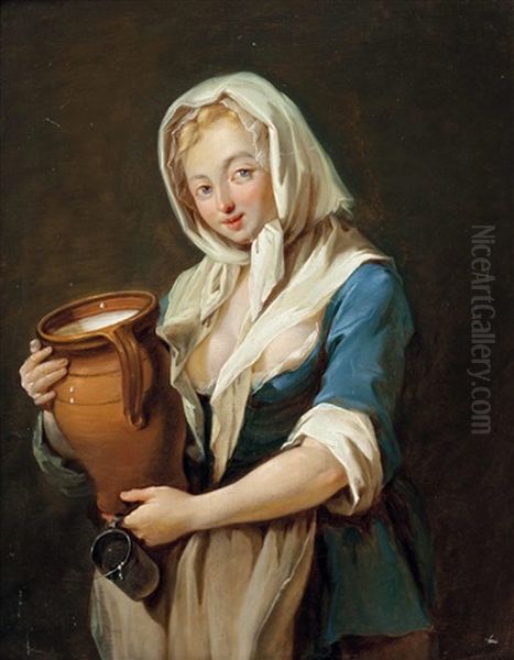 Junge Bauerin Mit Milchkrug Oil Painting by Georg Melchior Kraus