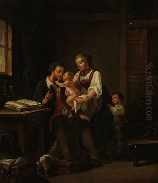 Bauernfamilie In Stube Oil Painting by Georg Melchior Kraus