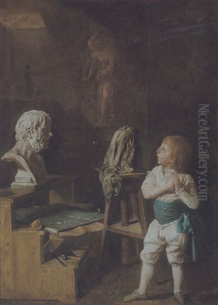 Der Kleine Bildhauer Vor Der Buste Des Seneca Oil Painting by Georg Melchior Kraus