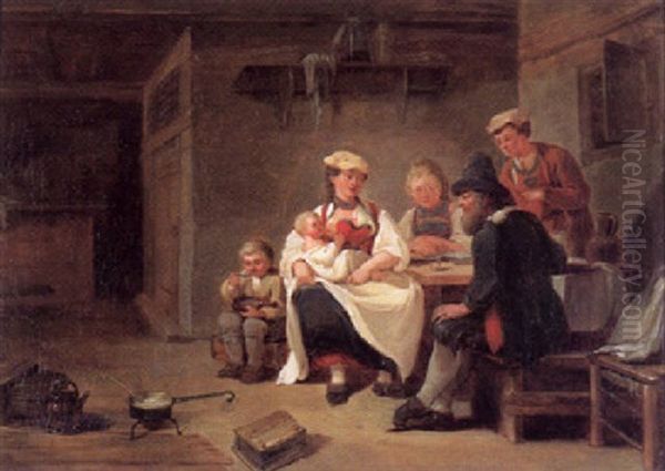 Eine Bauernfamilie Bei Der Mahlzeit In Der Stube Oil Painting by Georg Melchior Kraus