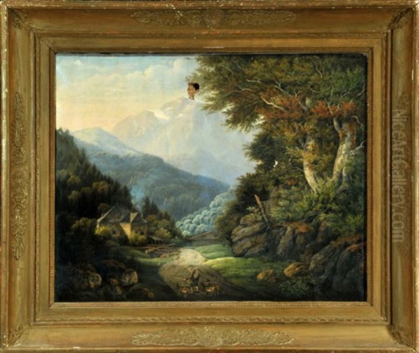 Ziegenhirte Am Forstweg Mit Blick Auf Das Alt-joch Am Kochelsee Oil Painting by Philipp Joseph Kraus