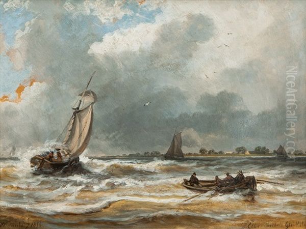 The Elbe Near Gluckstadt Oil Painting by Wilhelm Krauss