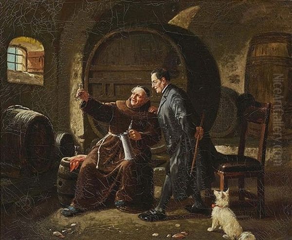 In The Wine Cellar Oil Painting by August Kraus