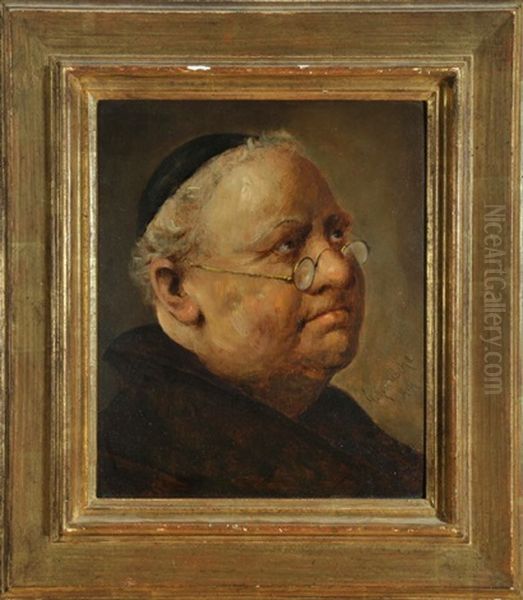 Portrait Eines Monchs Mit Brille Im Dreiviertel-profil Oil Painting by Gustave Adolf Krausche