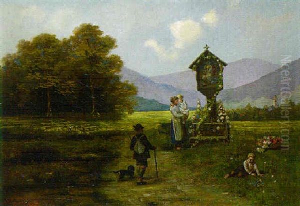 A Wayside Shrine Oil Painting by Gustave Adolf Krausche