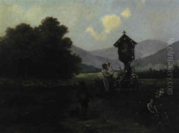 Am Marterl Oil Painting by Gustave Adolf Krausche