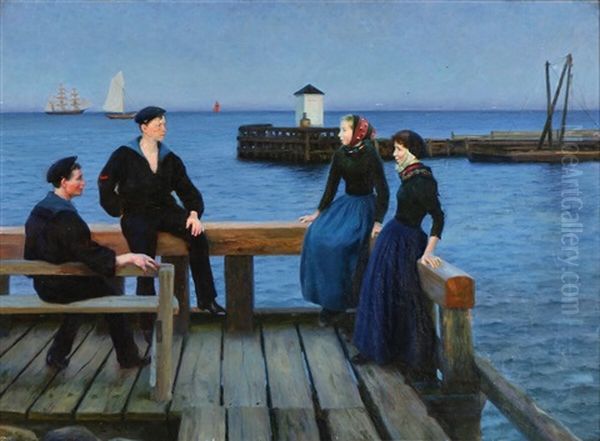 Evening View From Dragor Harbour Oil Painting by Emil Axel Krause