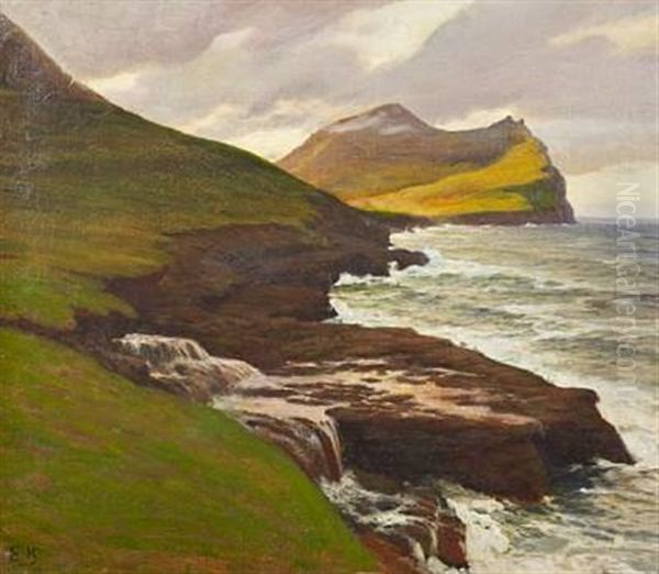 Coastal Scenery From The Faroe Islands Oil Painting by Emil Axel Krause