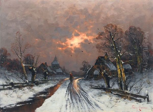 Abendliche Dorflandschaft Im Winter Oil Painting by Franz Emil Krause