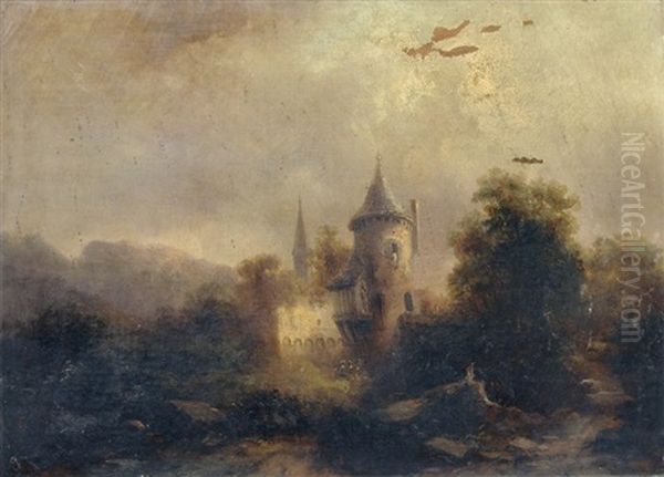 Landschaft Mit Turm Oil Painting by Franz Emil Krause