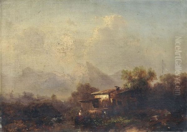 Weite Berglandschaft Mit Hutte Oil Painting by Franz Emil Krause