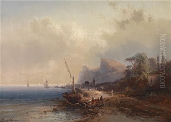 Sudliche Kustenlandschaft Bei Aufziehendem Gewitter Oil Painting by Franz Emil Krause