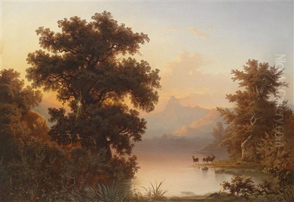 Abendrot Uber Dem Gebirgssee Oil Painting by Franz Emil Krause