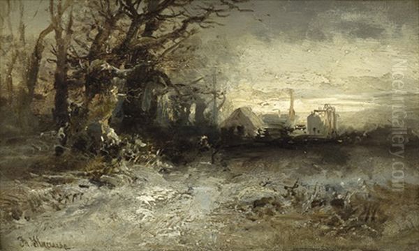 Winterdammerung Uber Einem Dorf Oil Painting by Franz Emil Krause