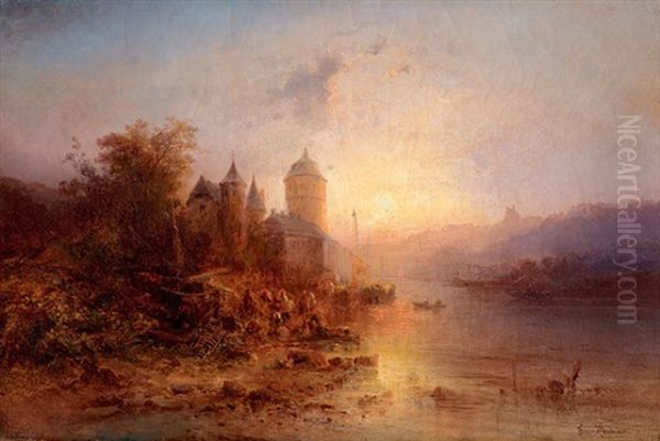 Oberlahnstein Am Rhein Oil Painting by Franz Emil Krause