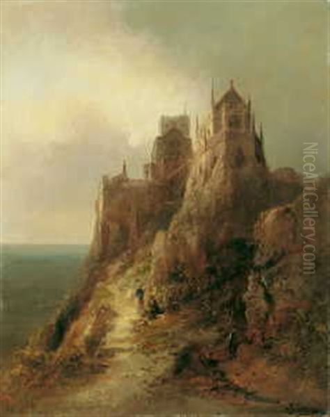 Eine Hoch Uber Dem Meeresstrand Gelegene Burg Oil Painting by Franz Emil Krause