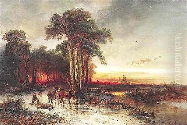 Jager Mit Ihrer Beute Am Rande Einer Schottischen Moorlandschaft Oil Painting by Franz Emil Krause