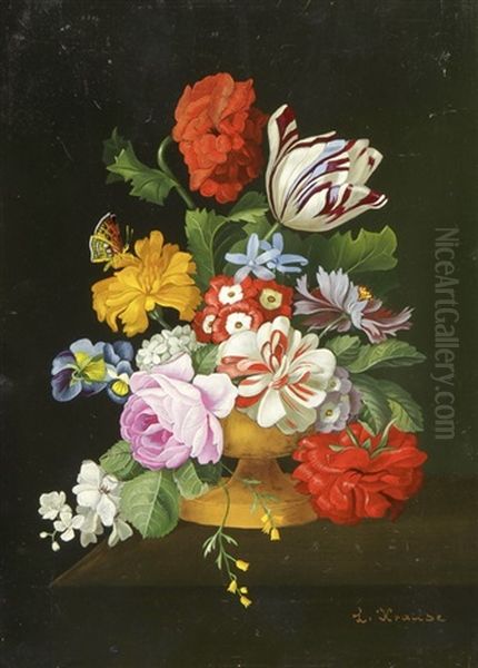 Blumenbouquet In Tonvase Oil Painting by Lina Krause