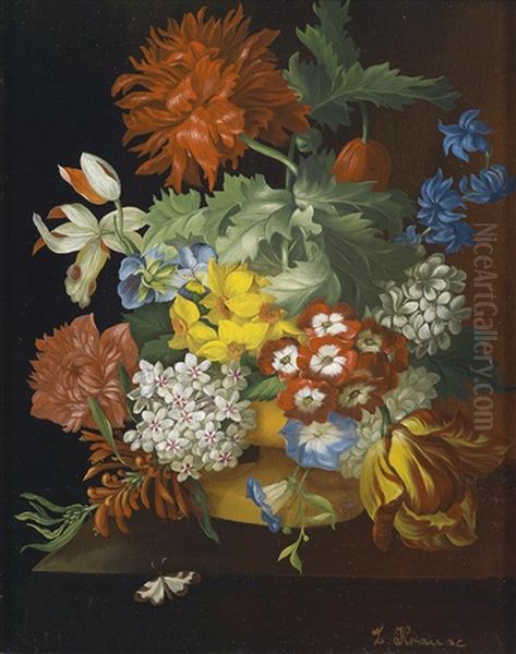 Blumenstuck Mit Narzissen, Tulpen, Schlusselblumen Und Schmetterling Oil Painting by Lina Krause