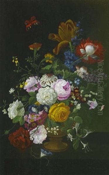 Stilleben. Arrangement Von Sommerblumen In Goldfarbenem Pokal Oil Painting by Lina Krause