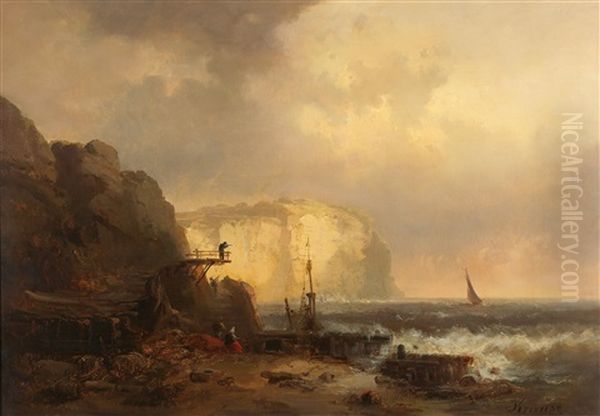 Dover Cliffs Oil Painting by Wilhelm August Leopold Christian Krause