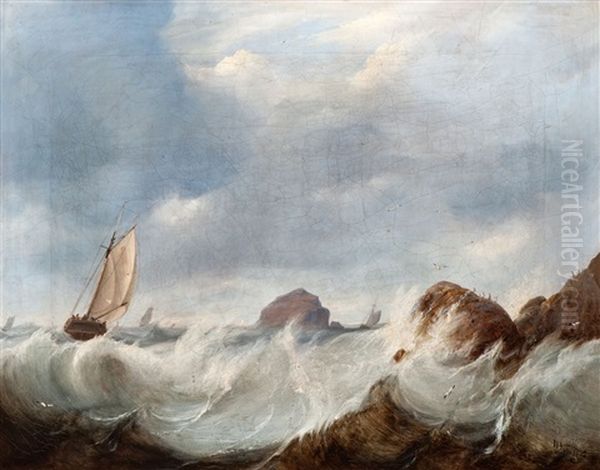 Sailing Ship On Stormy Seas Oil Painting by Wilhelm August Leopold Christian Krause