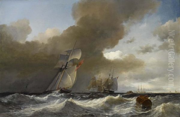 Segelschiffe In Bewegter See Oil Painting by Wilhelm August Leopold Christian Krause