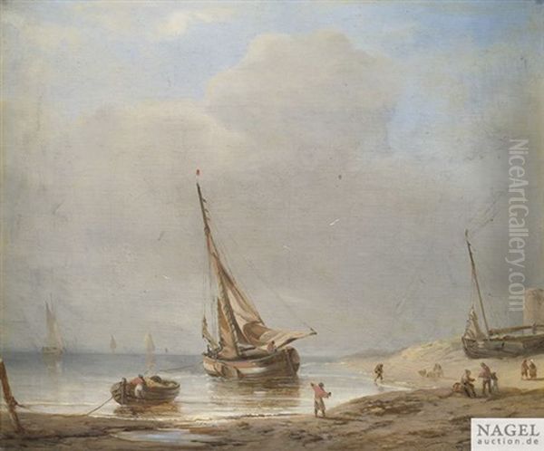 Kustenlandschaft Mit Segelbooten Oil Painting by Wilhelm August Leopold Christian Krause