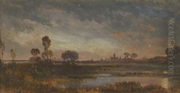 Weite Seenlandschaft Im Abendrot Oil Painting by Wilhelm August Leopold Christian Krause