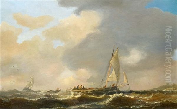 Boote Auf Bewegter See Oil Painting by Wilhelm August Leopold Christian Krause