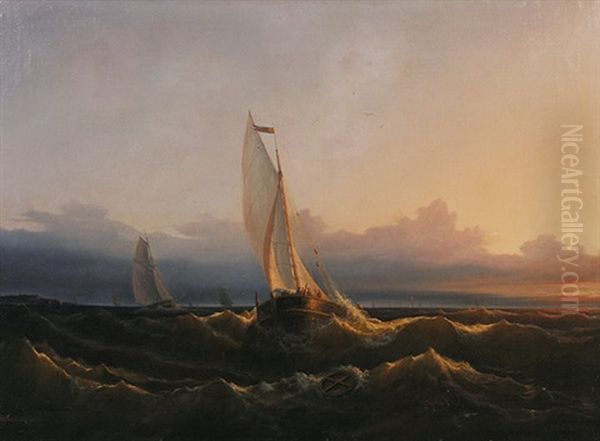 Segelschiffe Auf Tosender See Oil Painting by Wilhelm August Leopold Christian Krause