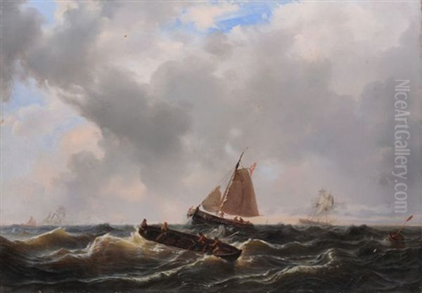 Segler Und Ruderboot Im Aufziehenden Sturm Oil Painting by Wilhelm August Leopold Christian Krause