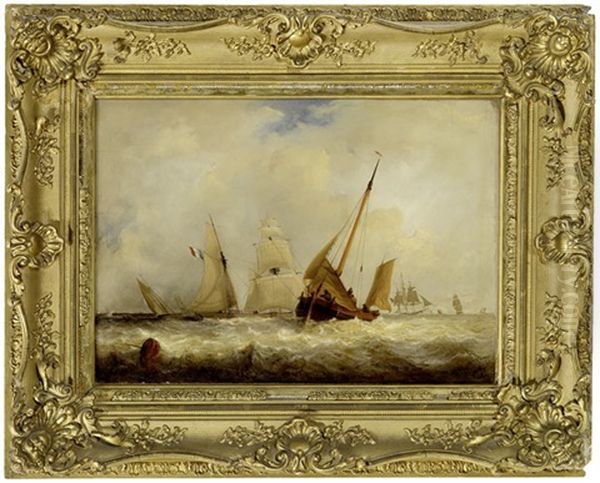 Segelschiffe Auf Bewegter See Vor Hafeneinfahrt Oil Painting by Wilhelm August Leopold Christian Krause