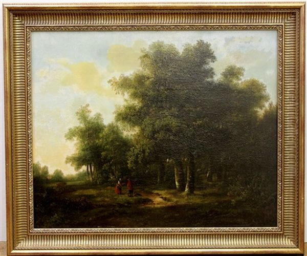 Buurpraatje Aan De Bosrand Oil Painting by Simon Andreas Krausz