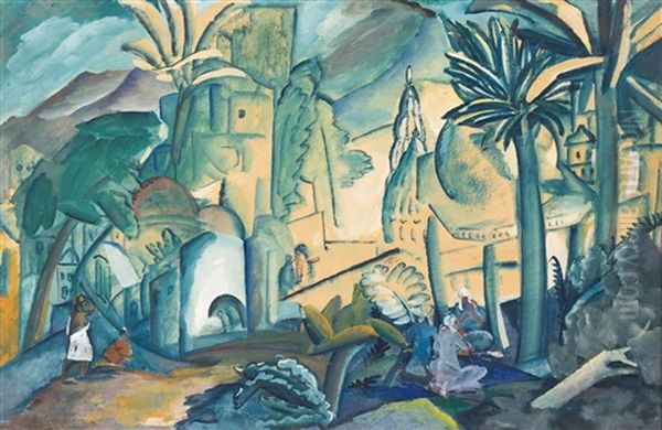 Landscape With Palm Trees, India Oil Painting by Aleksei Ilych Kravchenko