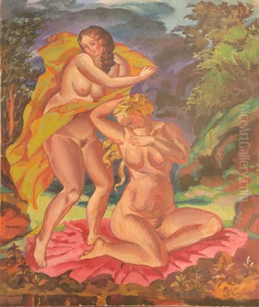 Les Baigneuses Oil Painting by Aleksei Ilych Kravchenko